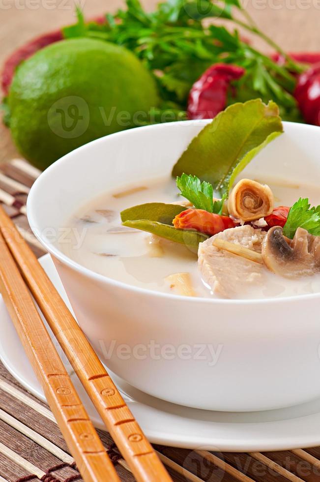 thailändsk soppa med kyckling och svamp foto
