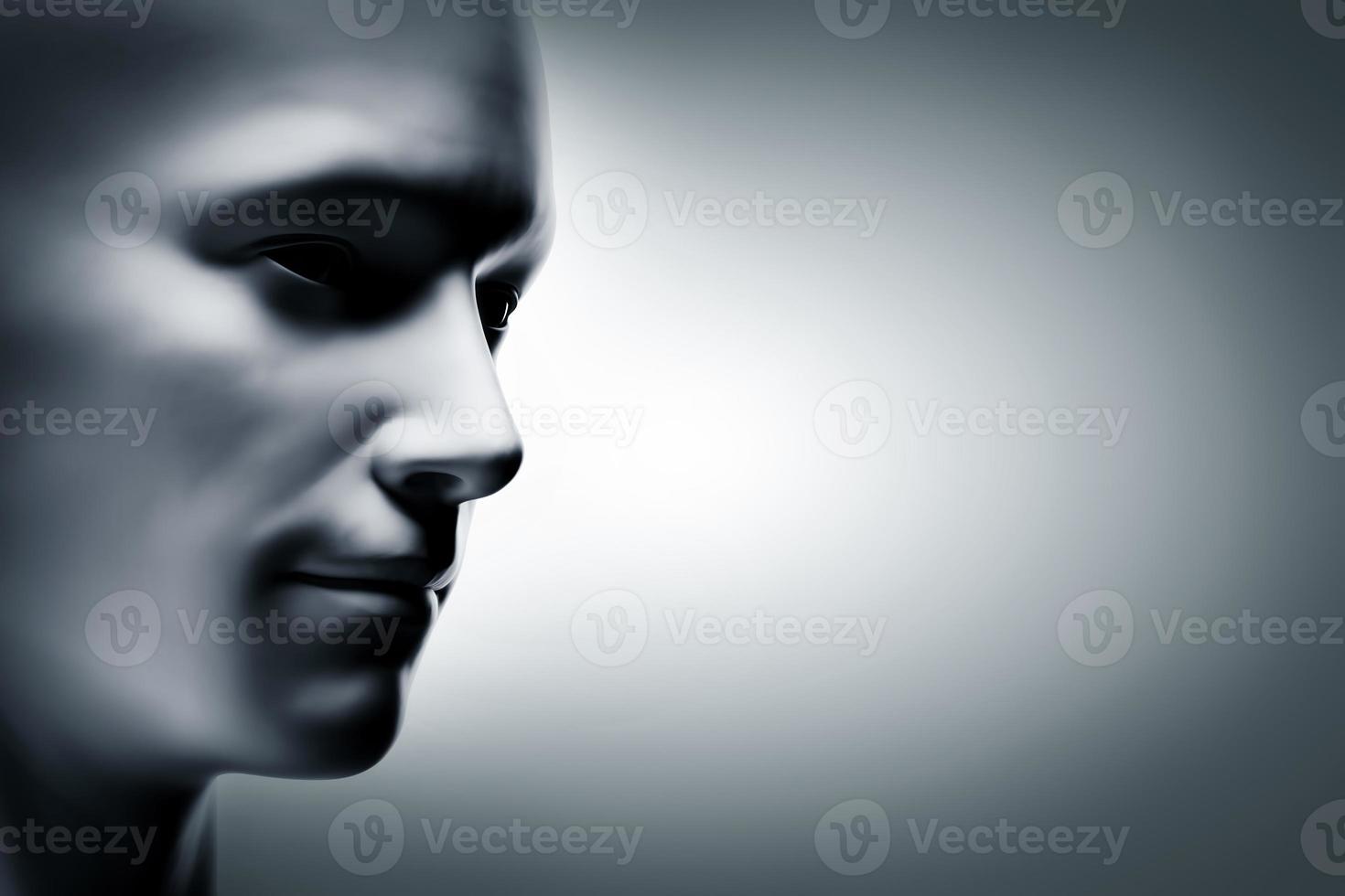 3d generisk mänsklig man ansikte, profil sida. futuristiska foto