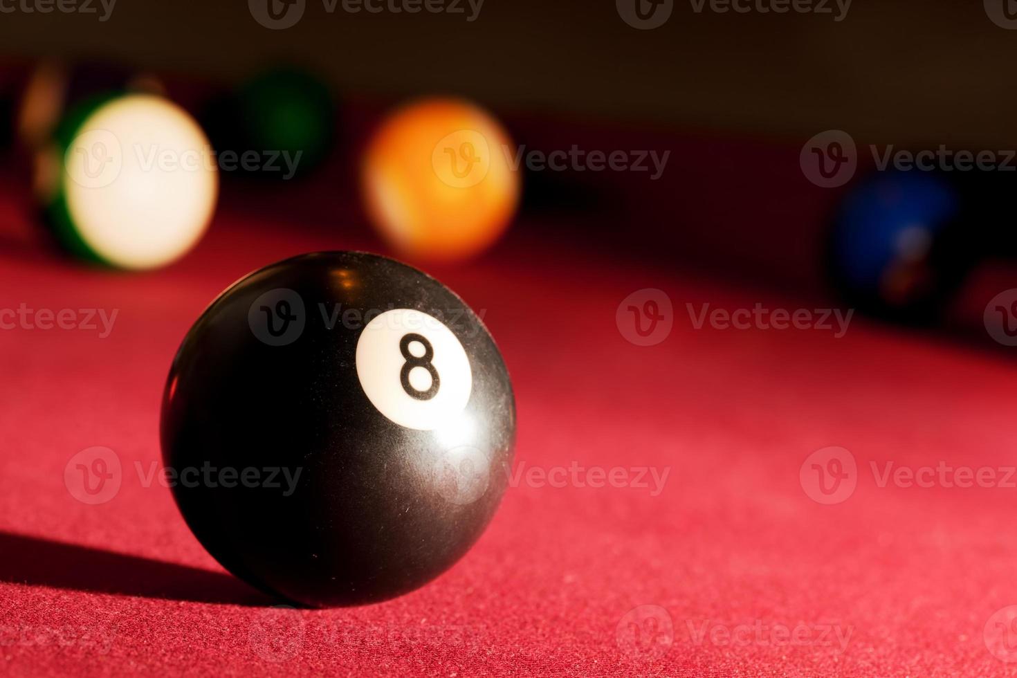 biljard biljard eller snookerspel. den svarta åtta bollen. foto