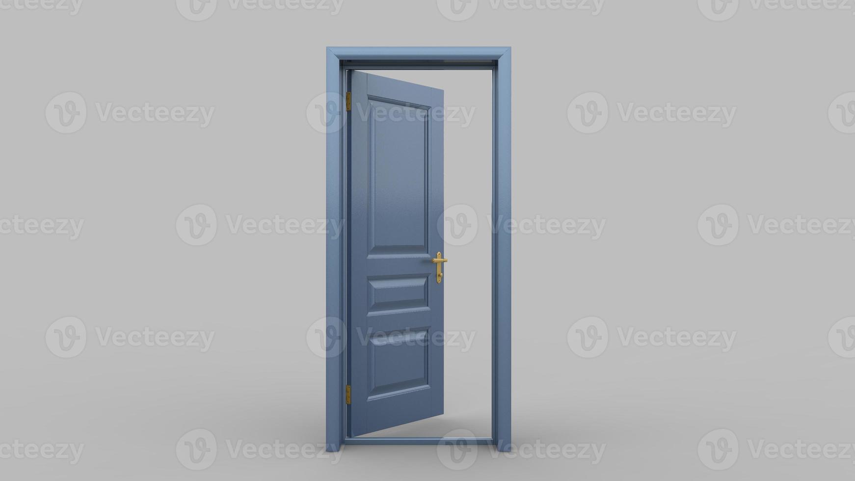 kreativ illustration av öppen, stängd dörr, realistisk ingångsdörr isolerad på bakgrunden 3d foto