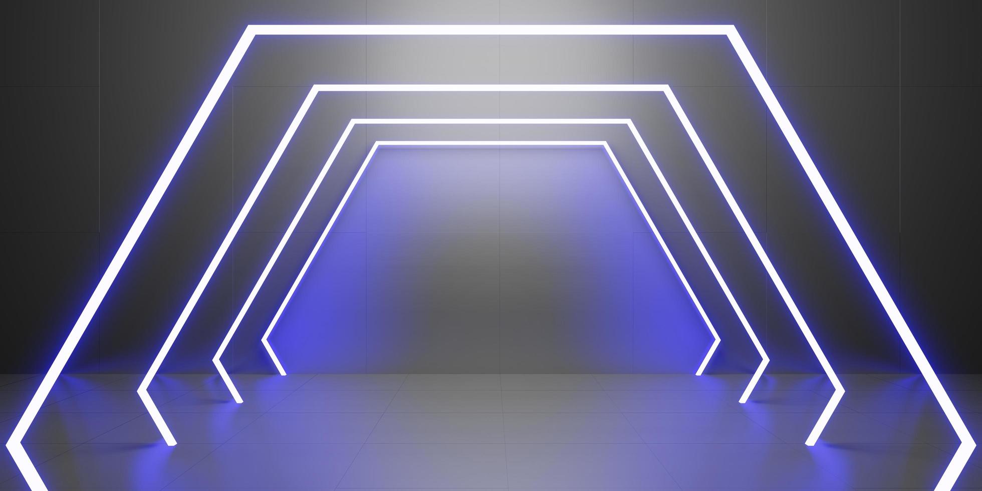 hexagon laserljus bakgrund produkt presentation podium neon ljus teknik stil golv och vägg 3d illustration foto