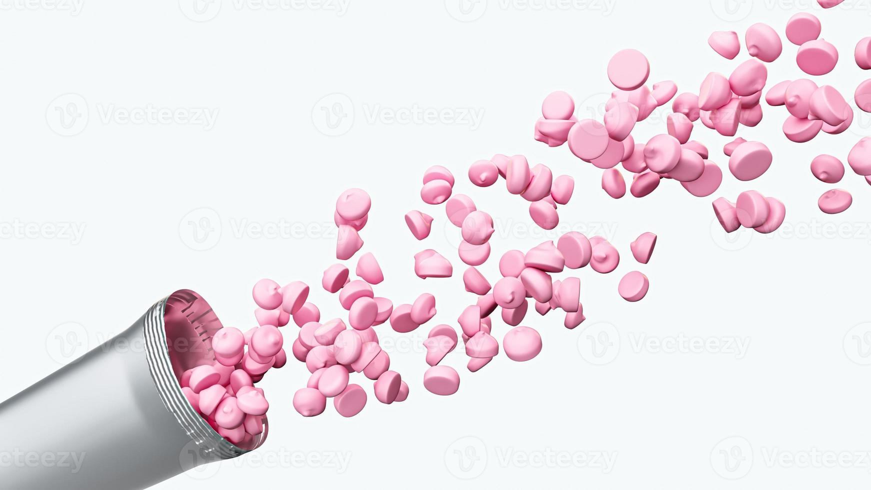 jordgubbsmjölkschips som rinner ut från snacksförpackningen i 3d-illustration, hög med godis med flera godisar foto
