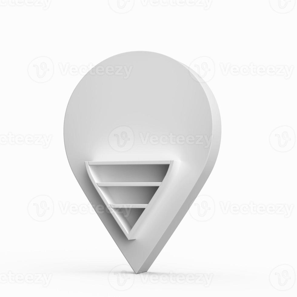 vit karta pekare 3d pin plats symbol på isolerad bakgrund 3d illustration foto