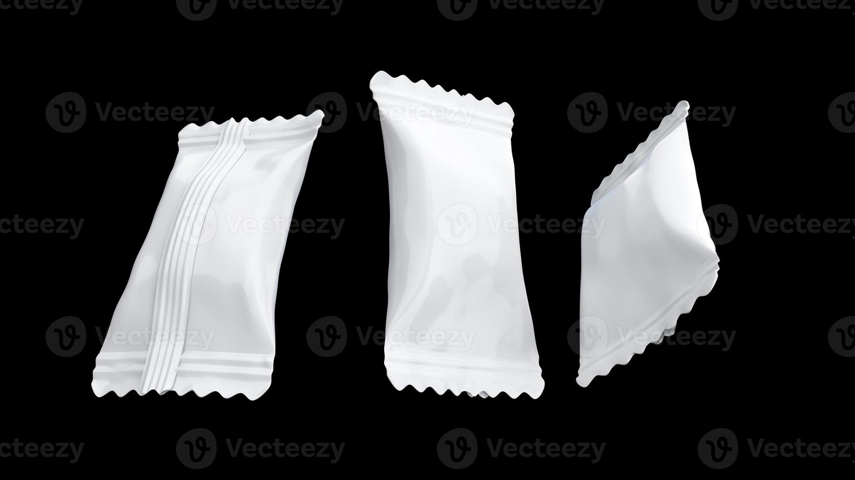 flygande godis omslag förpackning vit polyeten paket, snackbar 3d illustration foto