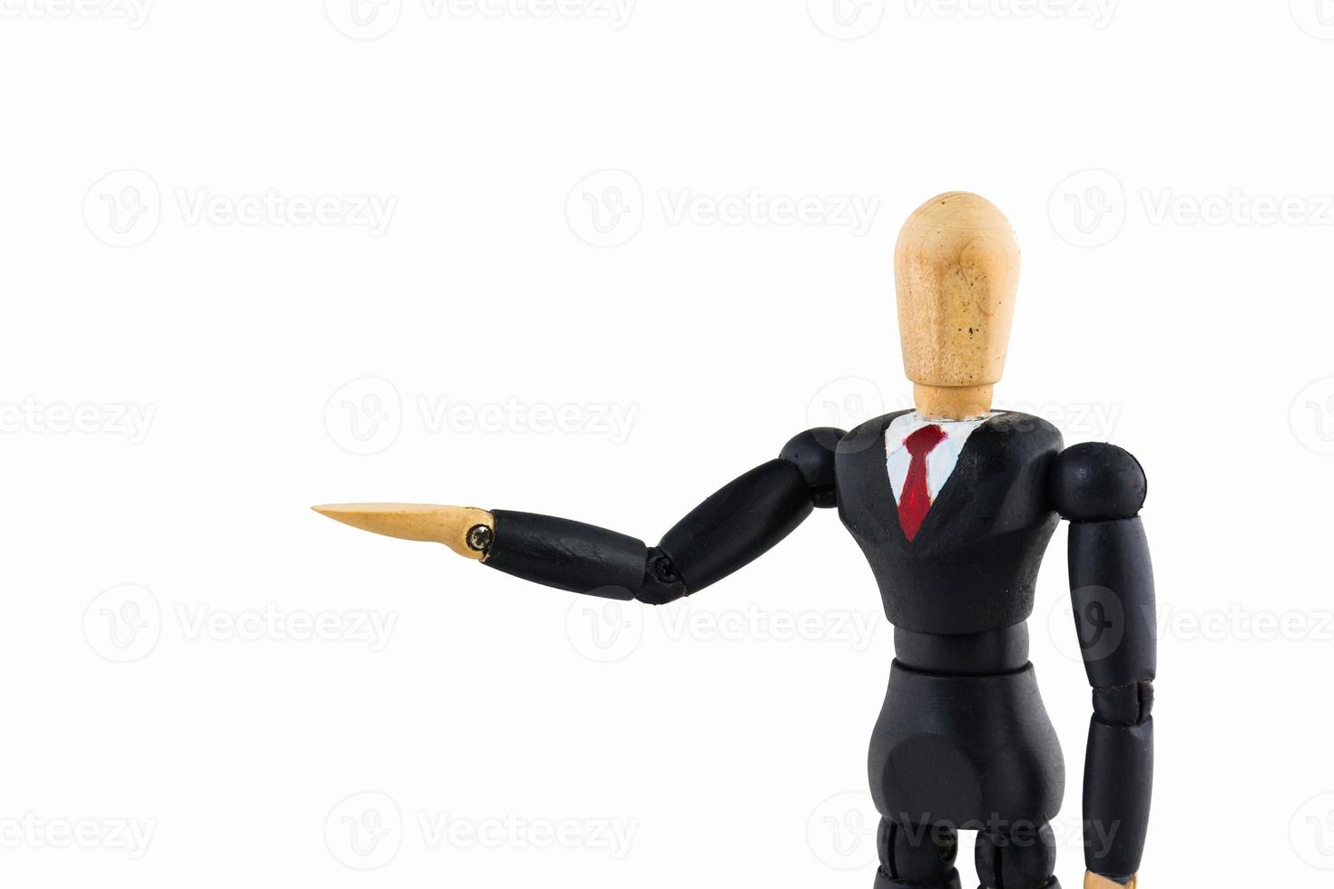 trä figur affärsman på vit bakgrund foto