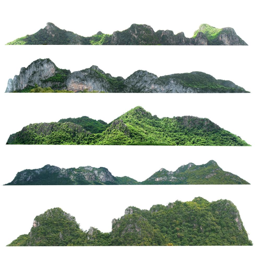 samling rock berg kulle med grön skog isolera på vit bakgrund foto