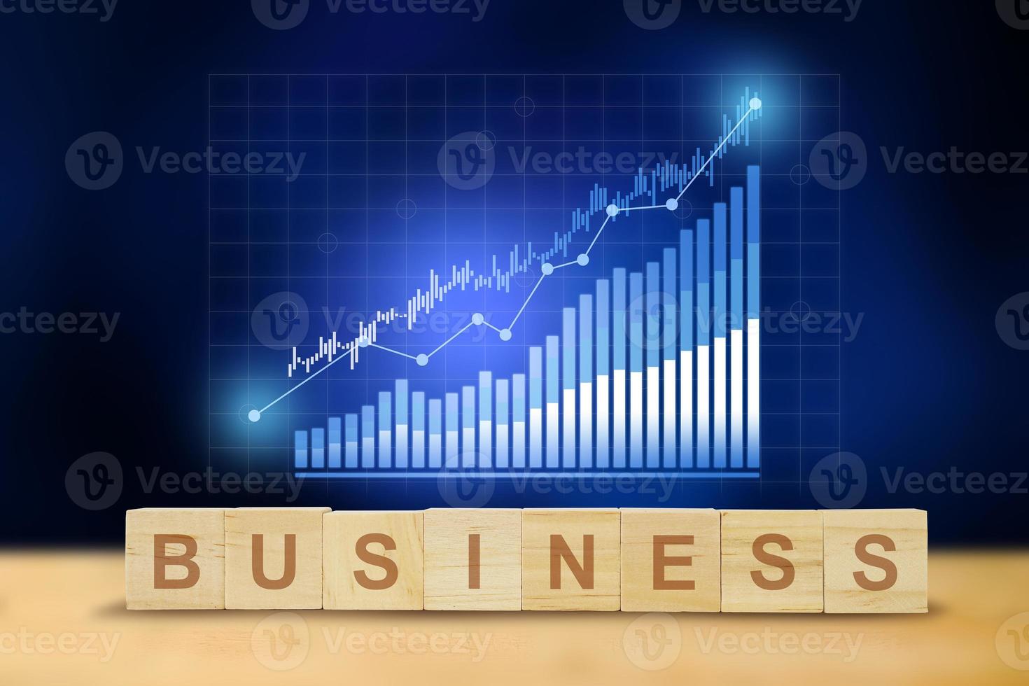 företag på ordet bokstäver kub, ljusstake diagram diagram över aktiemarknaden foto