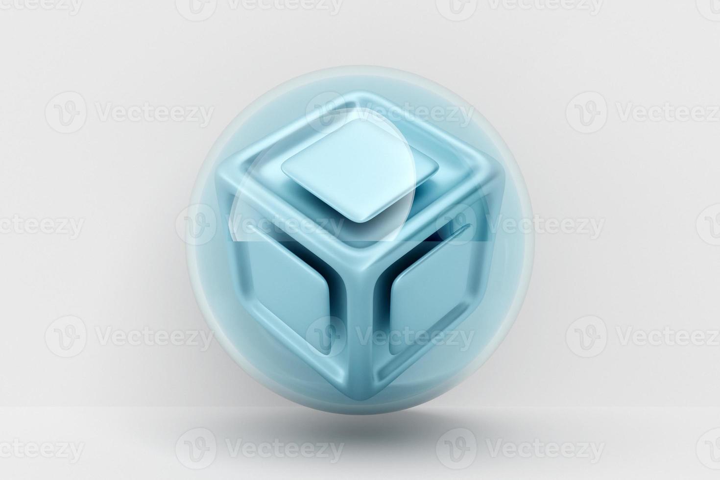 3D illustration blå belysning kub flyger på vit isolerad bakgrund foto