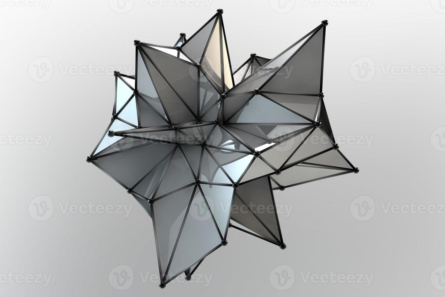 silvergrå geometrisk plexus struktur dekorativ bakgrund designkoncept. abstrakt 3d-illustration av ett polygonalt objekt med spegelreflektion foto