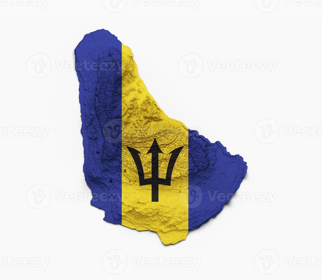 barbados karta barbados flagga skuggad relief färg höjd karta på vit bakgrund 3d illustration foto