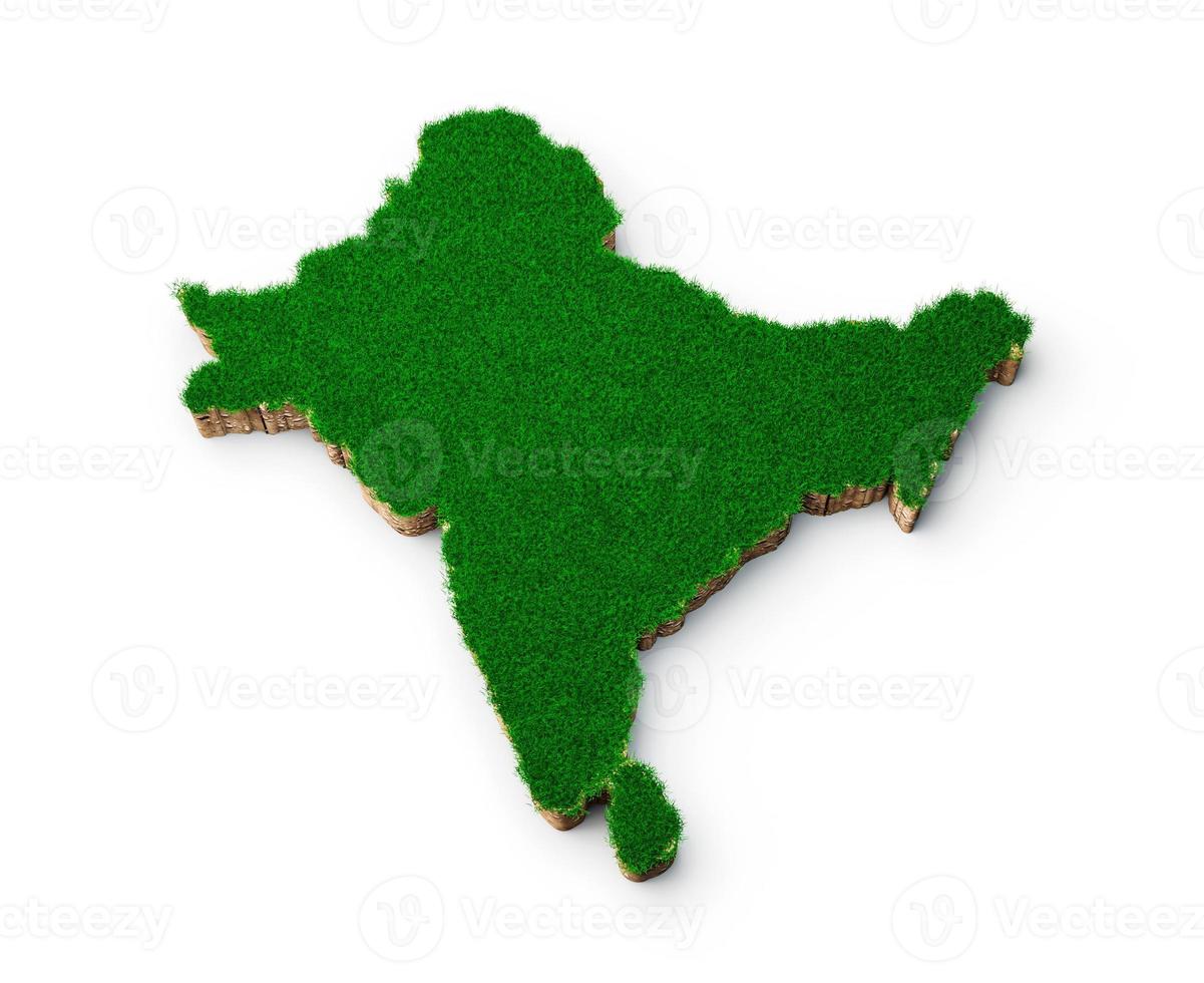 subkontinentkarta jord land geologi tvärsnitt med grönt gräs länder Indien, Pakistan, Nepal, Bhutan, Bangladesh, Sri Lanka och Maldiverna. 3d illustration foto