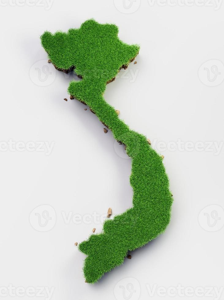 ovanifrån vietnam karta med grönt gräs och jord lera 3d illustration foto