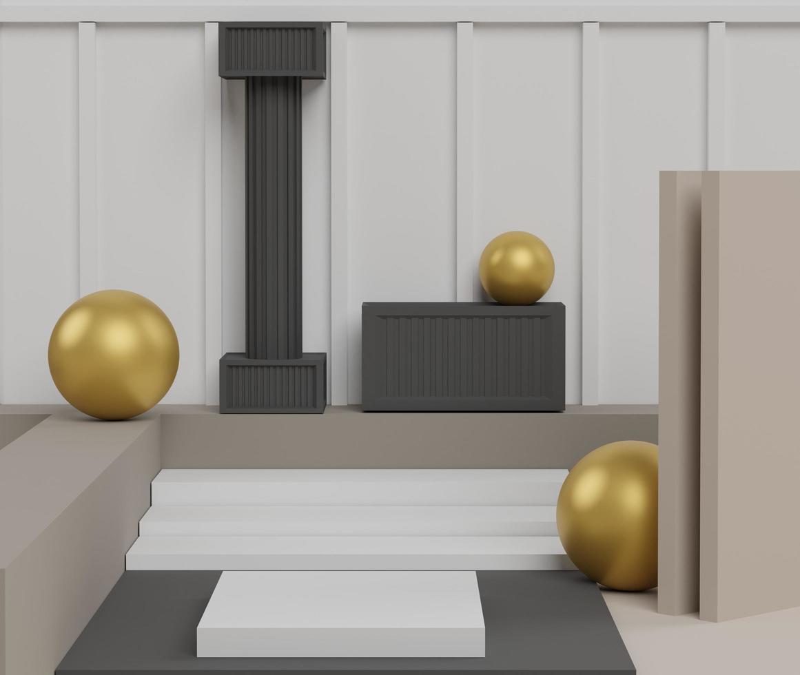 3d abstrakta geometriska former. minimal scen med realistiska podium och plattformar. mode modern design show scen, piedestal, butiksfront för mock up. foto