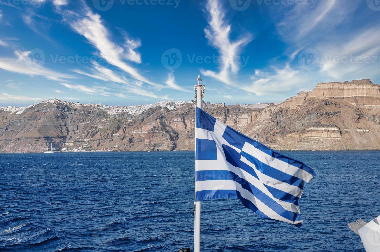 panoramautsikt över Santorini, Thira, Grekland, över kalderan, Egeiska havet. foto