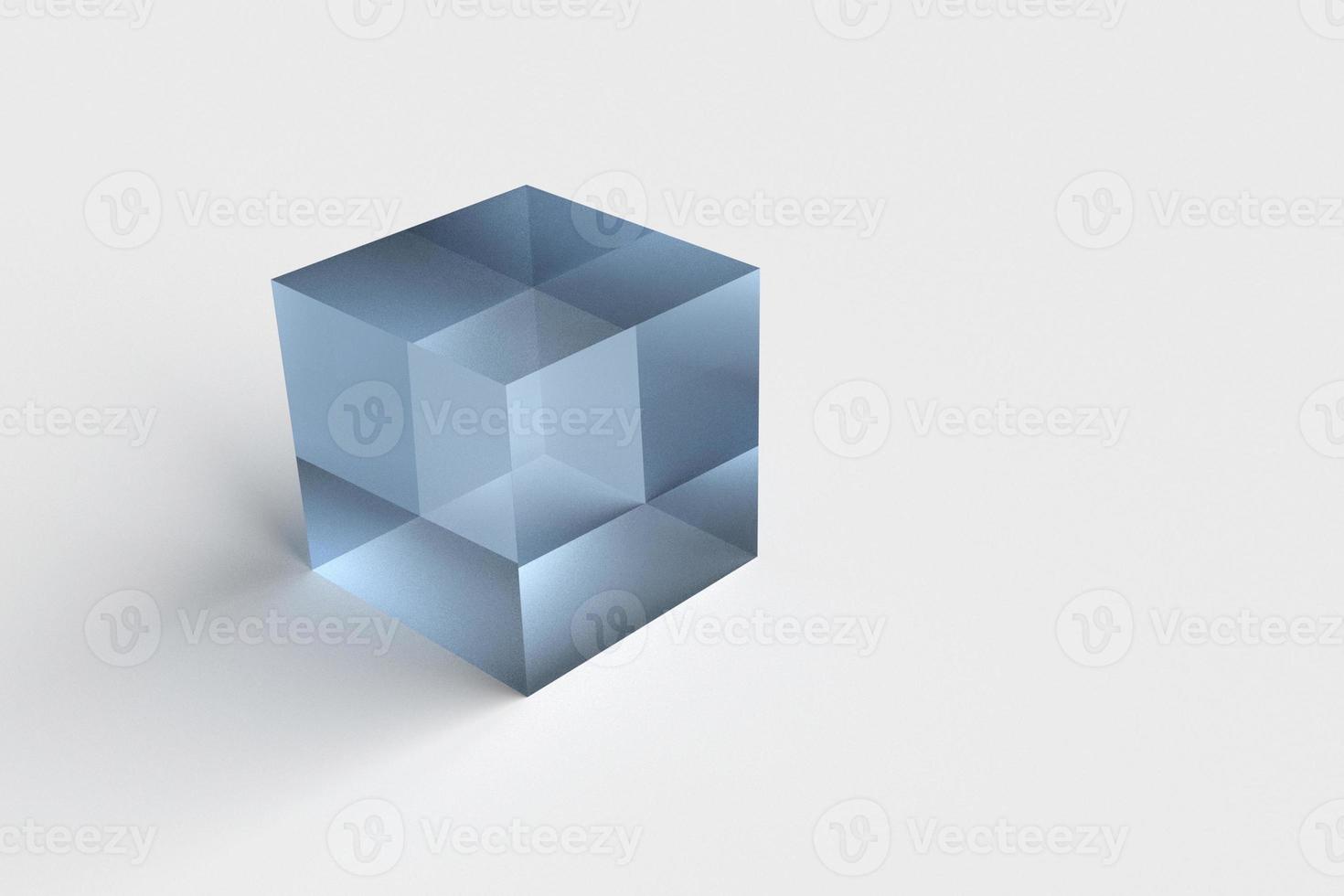 glaskub transparent kub isolerad glasutställningsmall ny produktpresentation realistisk 3d-rendering foto