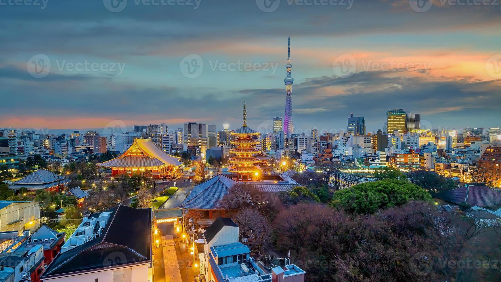 utsikt över downtown Tokyo stadssilhuett stadsbild vid solnedgången foto