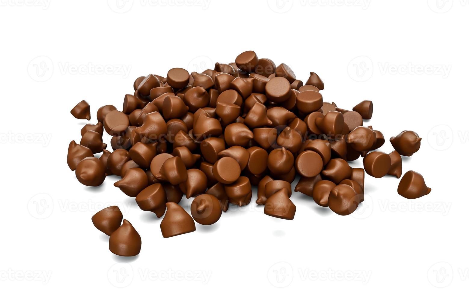 3D-rendering av chokladchips på en vit bakgrund foto