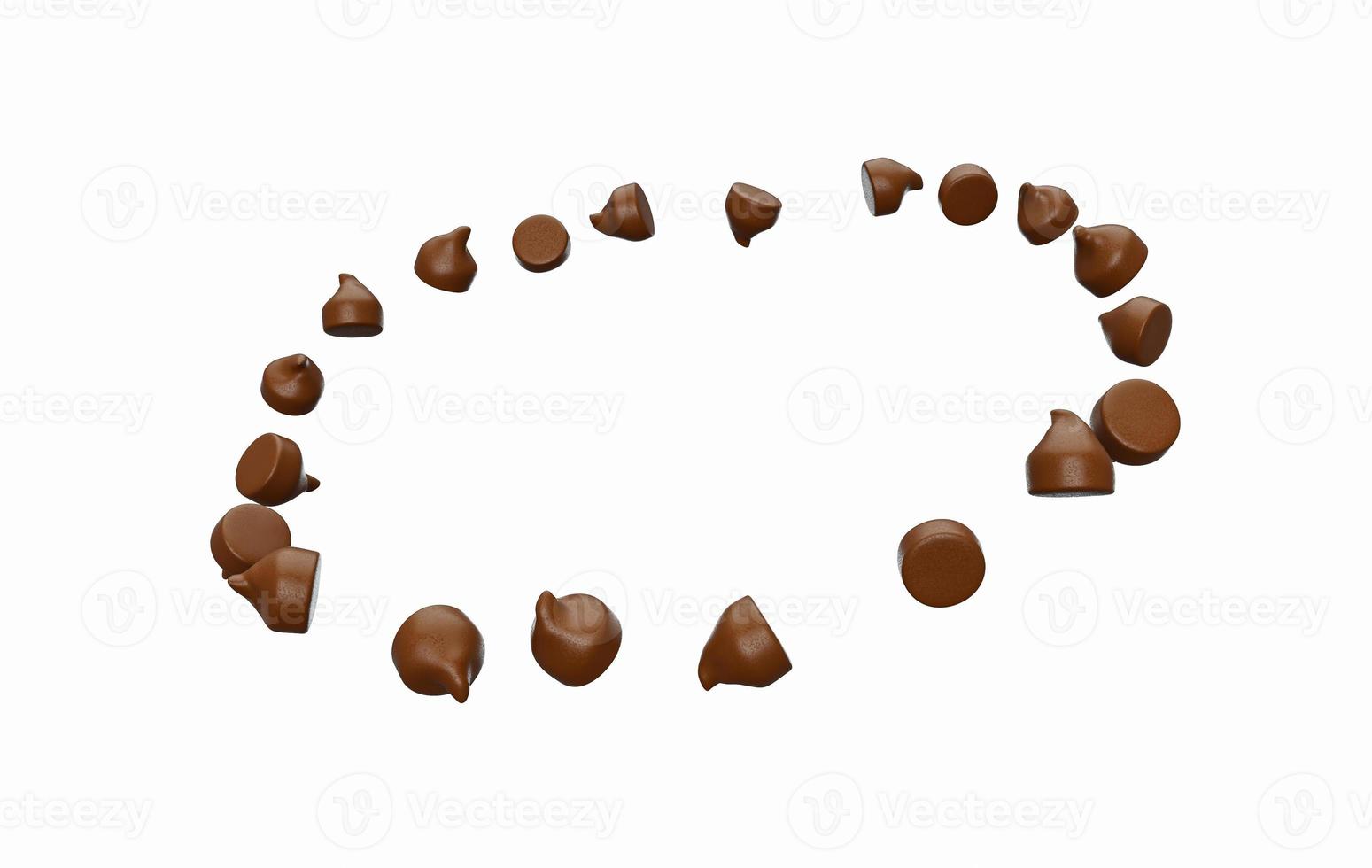 närbild av 3d-renderade flytande choklad gör en cirkel på vit bakgrund foto