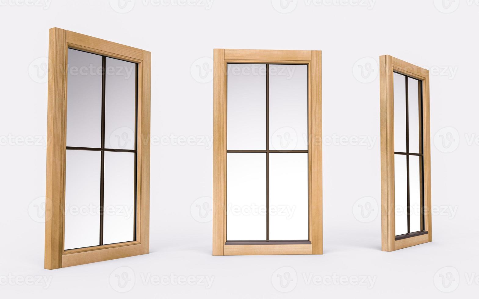 vertikal rektangel träfönster isolerad på vit bakgrund 3d illustration foto