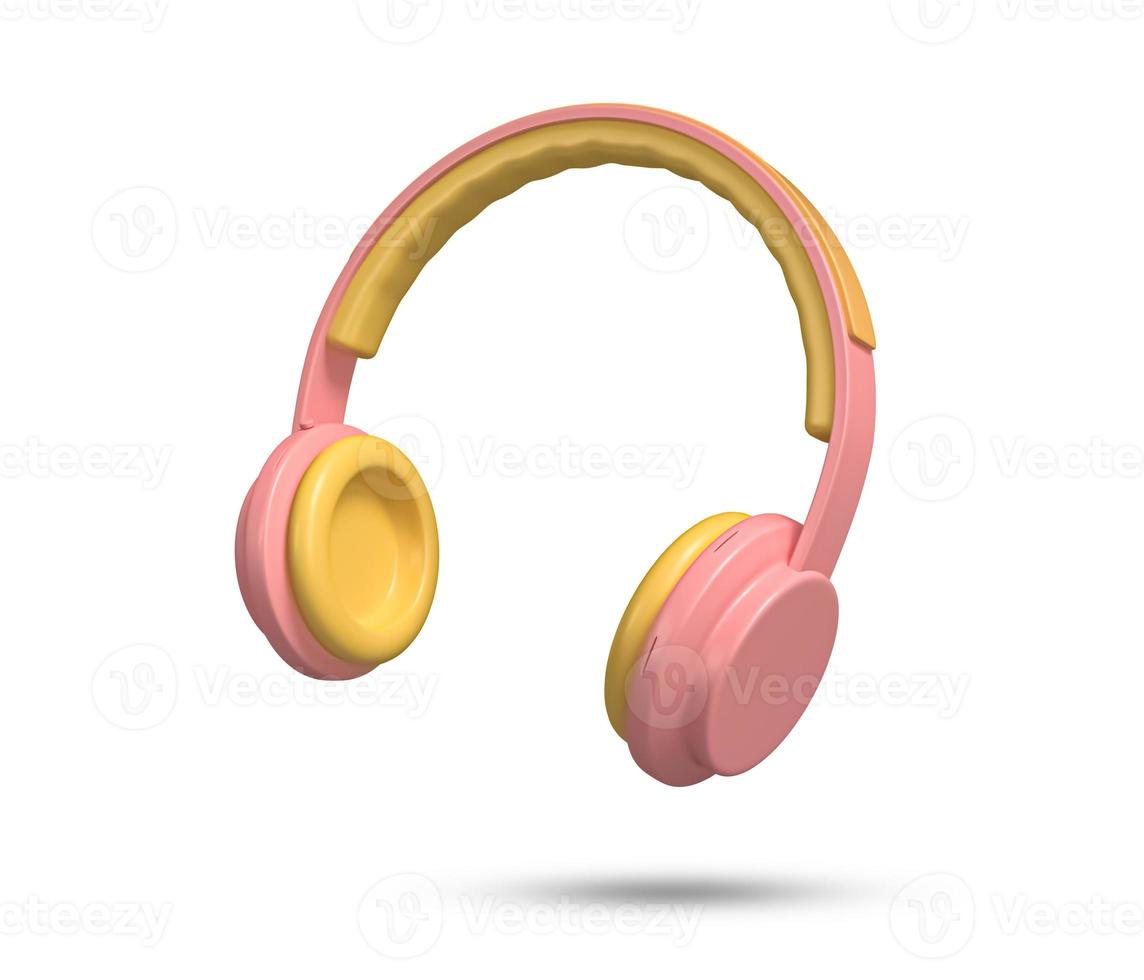 hörlurar hörlurar 3d ikon. ljudheadset med rosa accenter. 3d trådlösa hörlurar i minimal stil. lyssna musik gadget. ljudmusikinstrument. 3D-renderad illustration. foto