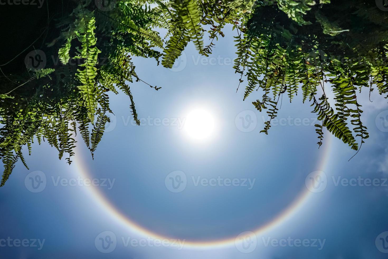 fantastisk solgloria den cirkulära regnbågen runt solen på himlen, detta ögonblick dök upp i thailand 2016. foto