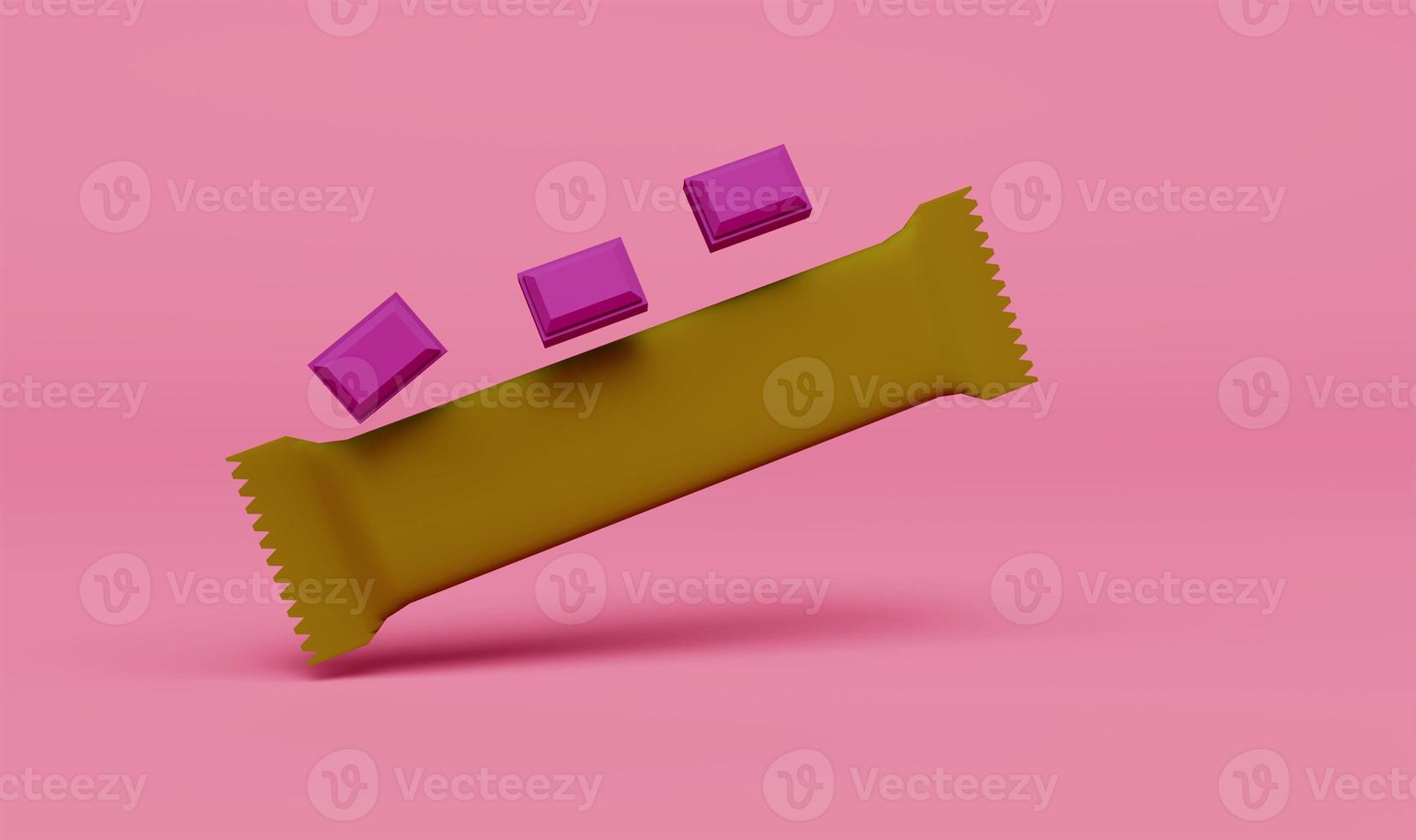 chokladpaket med choklad 3d gör på rosa bakgrund foto