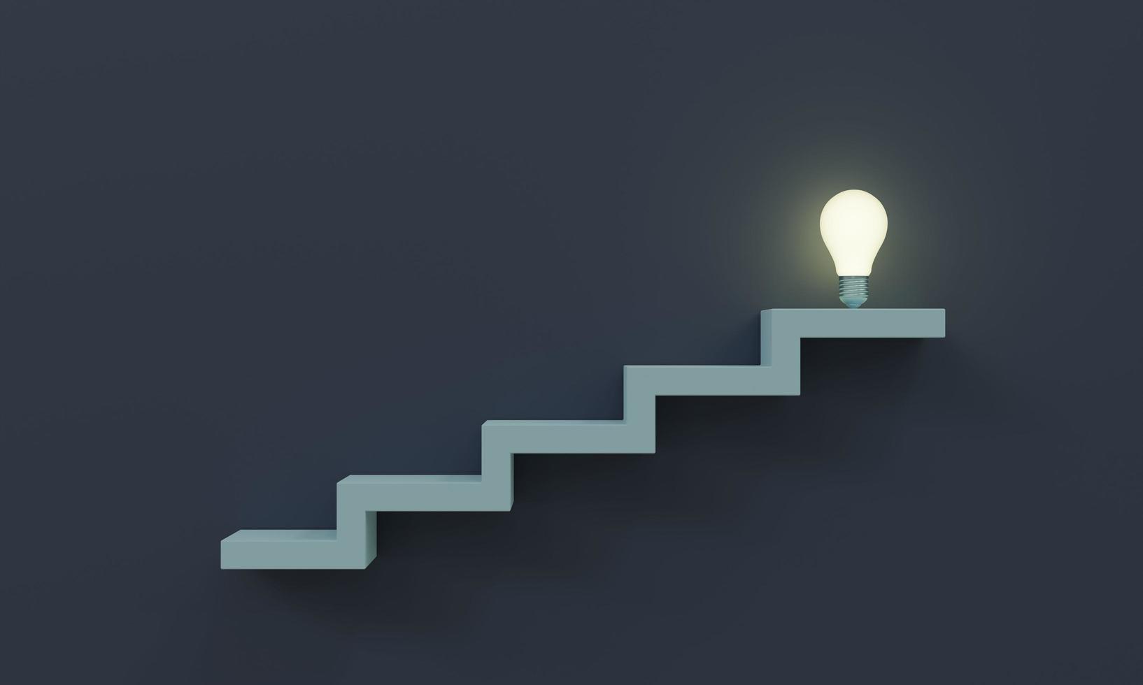 klättra i trappor för att få idé eller framgång glödlampa 3d render illustration foto
