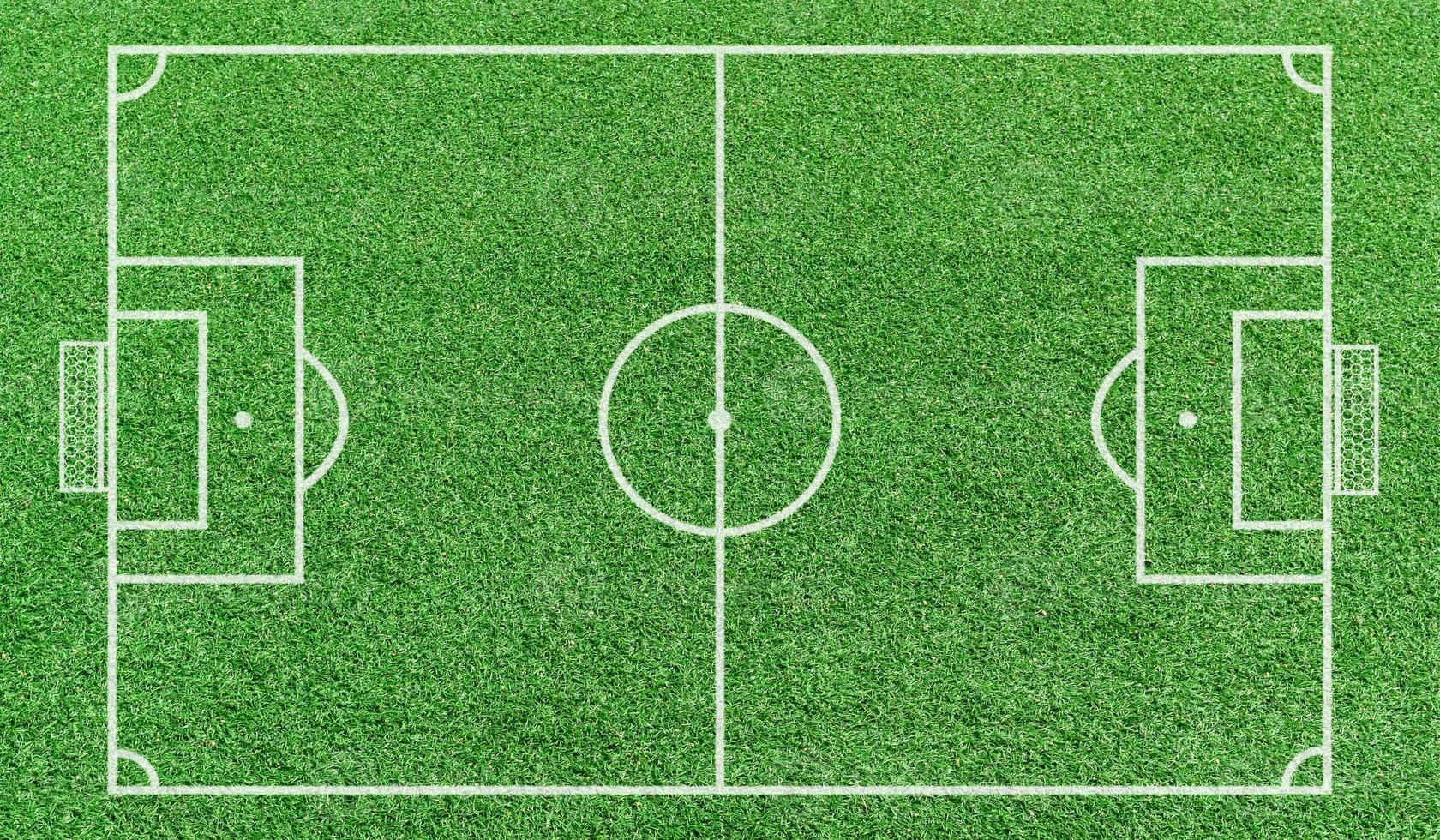 fotbollsarena. ovanifrån randig gräs fotbollsplan. grön gräsmatta med linjer mönster för sport bakgrund. foto