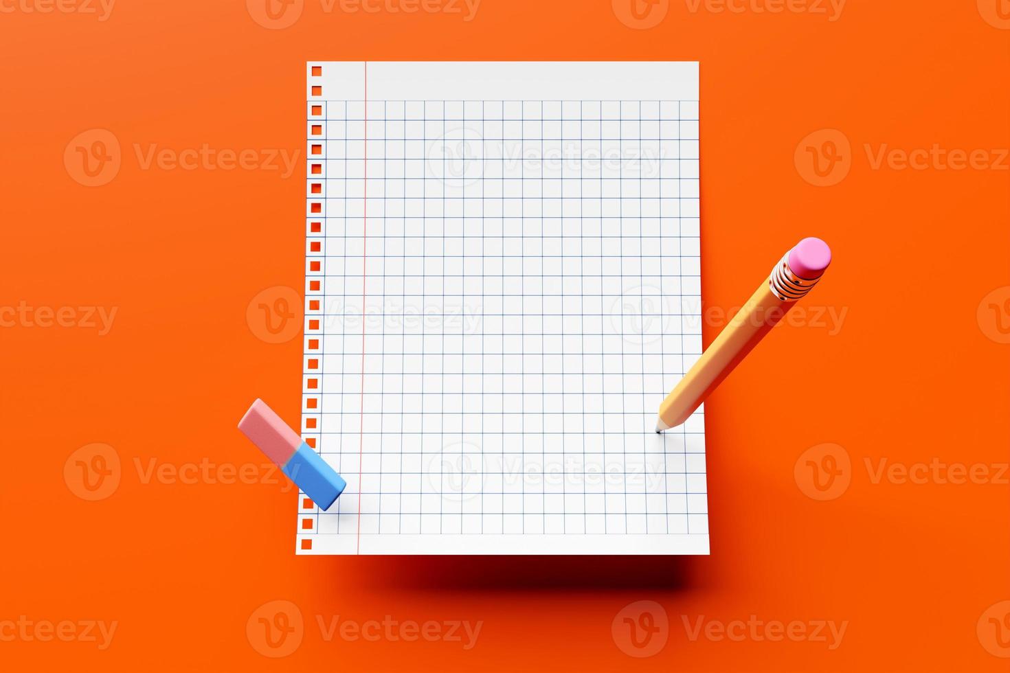 3D-illustration, en skolanteckningsbok i en bur och en penna på en orange bakgrund. skolpapper. tillbaka till skolan foto
