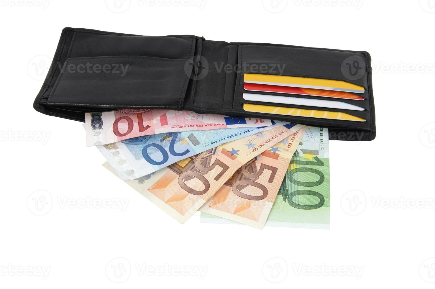 plånbok med kontanter och kreditkort foto