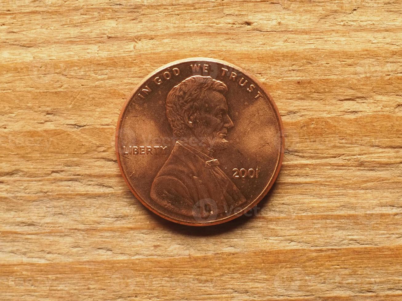 1 cents mynt, framsidan visar Lincoln, USA:s valuta foto