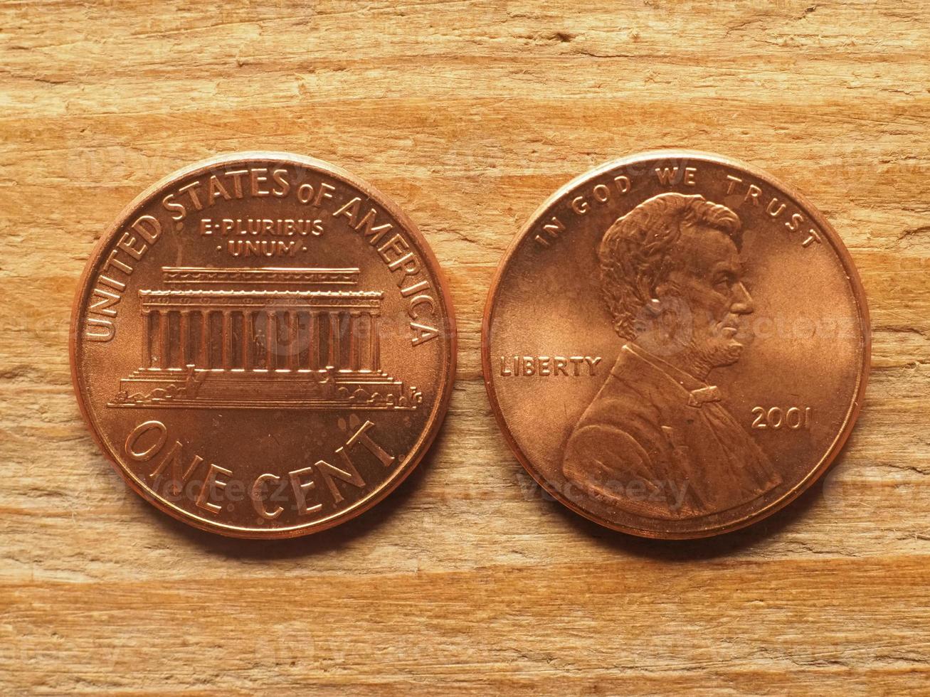 USA:s valuta 1 centsmynt, framsidan visar porträtt av Lincoln foto