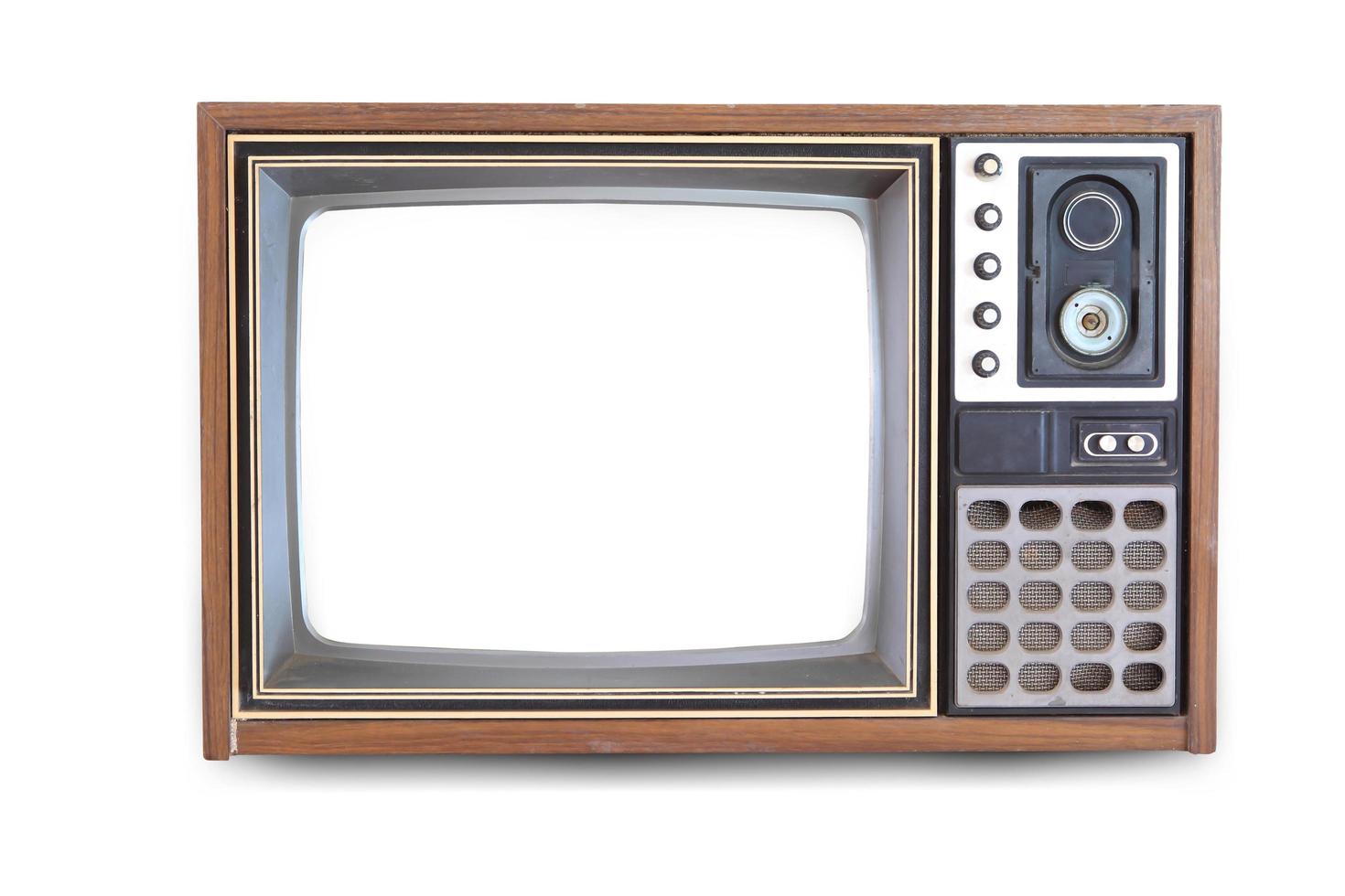 den gamla tv:n på den isolerade vita bakgrunden foto