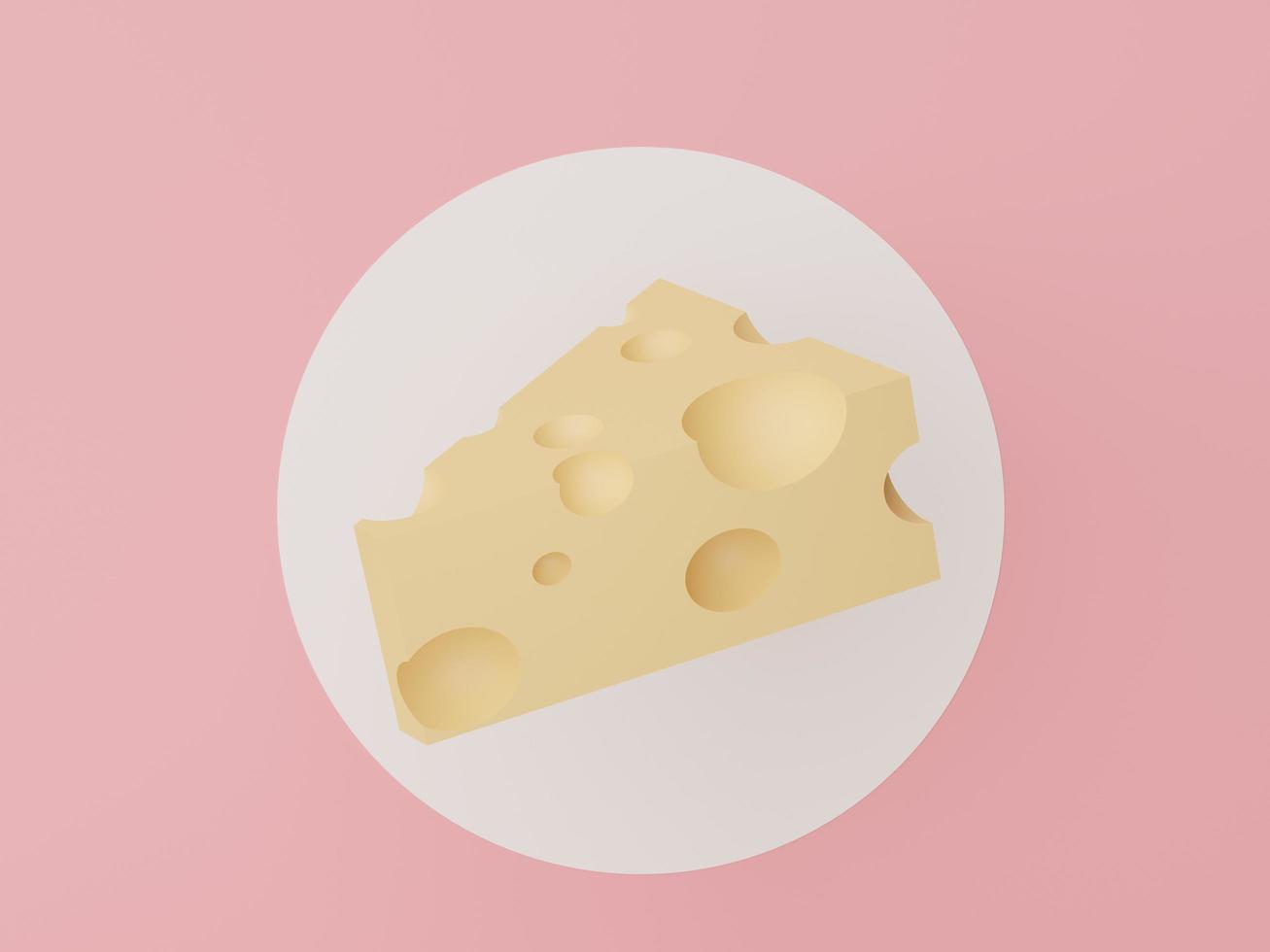 3D render bit ost för att göra mat. ostskiva på vit cirkel och pastellrosa bakgrund. hälsosam mat idé koncept. foto