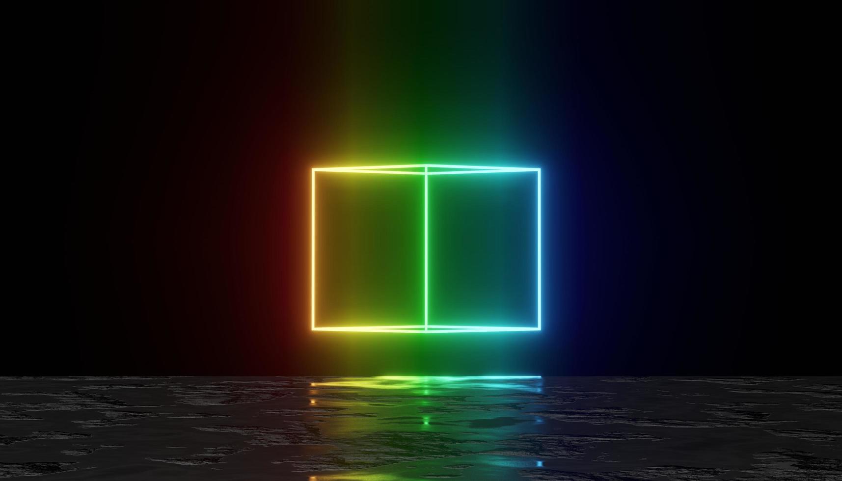 3D-rendering av rgb neonljus på mörkerbakgrund. abstrakta laserlinjer visar på natten. scen med ultraviolett spektrum foto