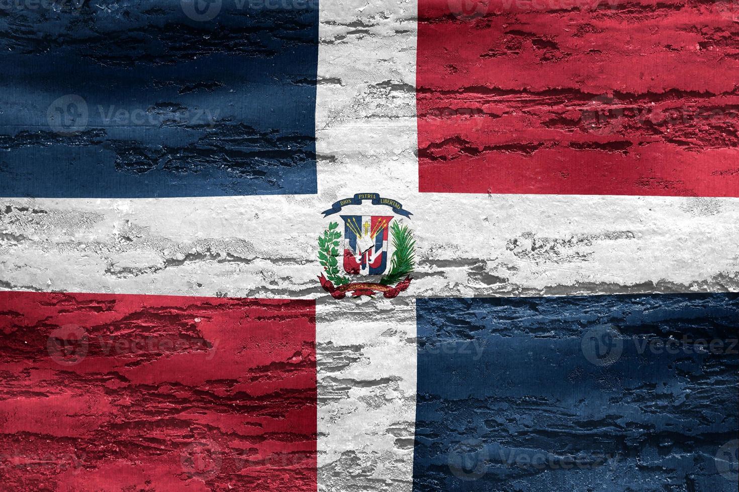 Dominikanska republikens flagga - realistiskt viftande tygflagga foto