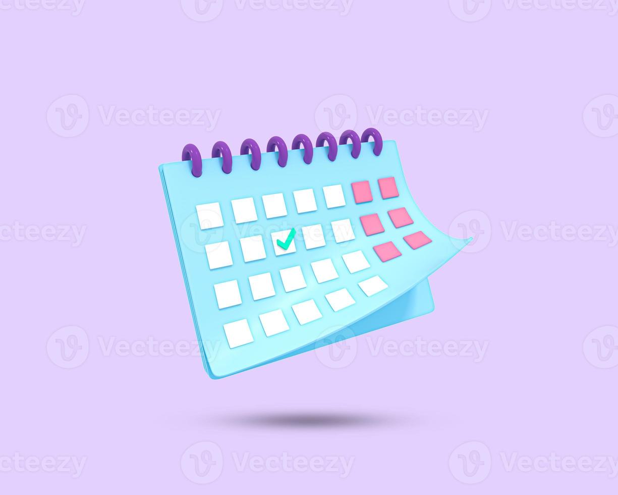 kalender 3d ikon. månadskalender och schema plan tält 3d symbol. evenemang eller semester planering koncept. 3D-renderad illustration. foto