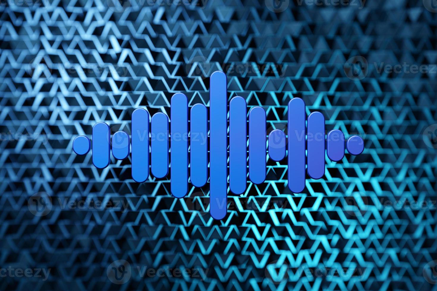 3D-illustration av blå glödande färglinjer. musikalisk linje equalizers på blå isolerade bakgrund foto