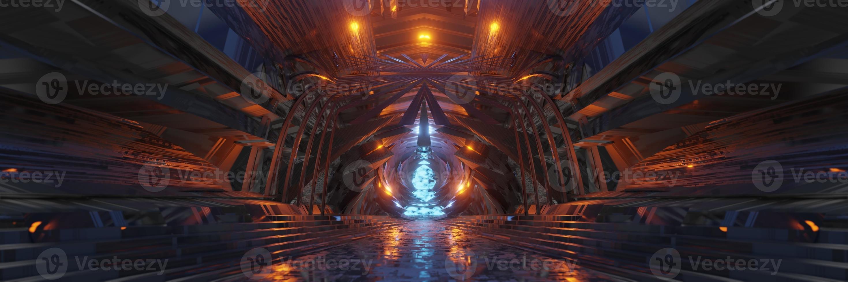 sci fi framtida fantasy främmande planet stor hall byggnad panorama bakgrund 3d-rendering foto