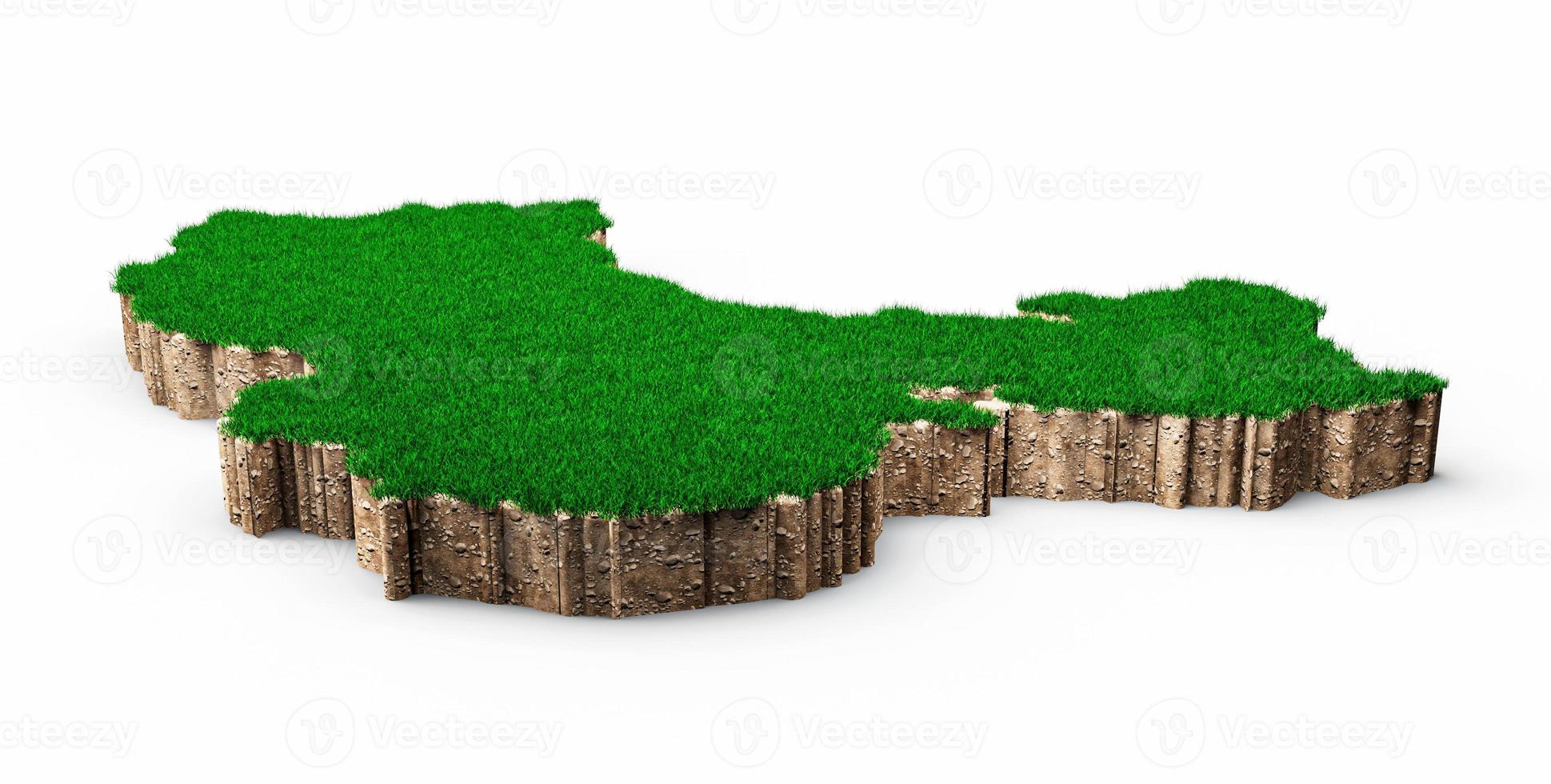 Kina karta jord mark geologi tvärsnitt med grönt gräs och sten marken textur 3d illustration foto
