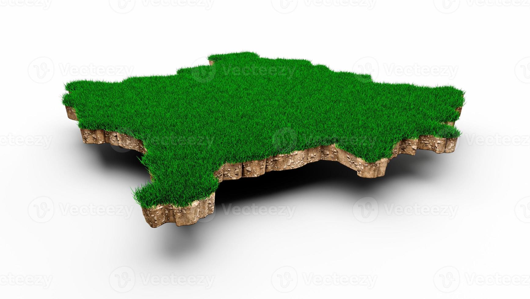 kosovo karta jord mark geologi tvärsnitt med grönt gräs och sten marken textur 3d illustration foto
