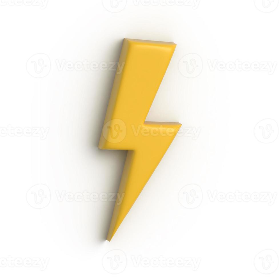 blixt. åska väder ikonen isolerad på en vit bakgrund. symbol för energi, el och kraft. 3d-rendering. foto