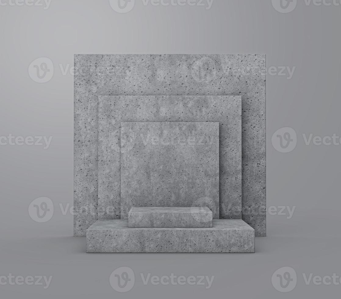 fyrkantig betongsockelpodium för produktvisning med grå bakgrund. 3d-rendering. foto