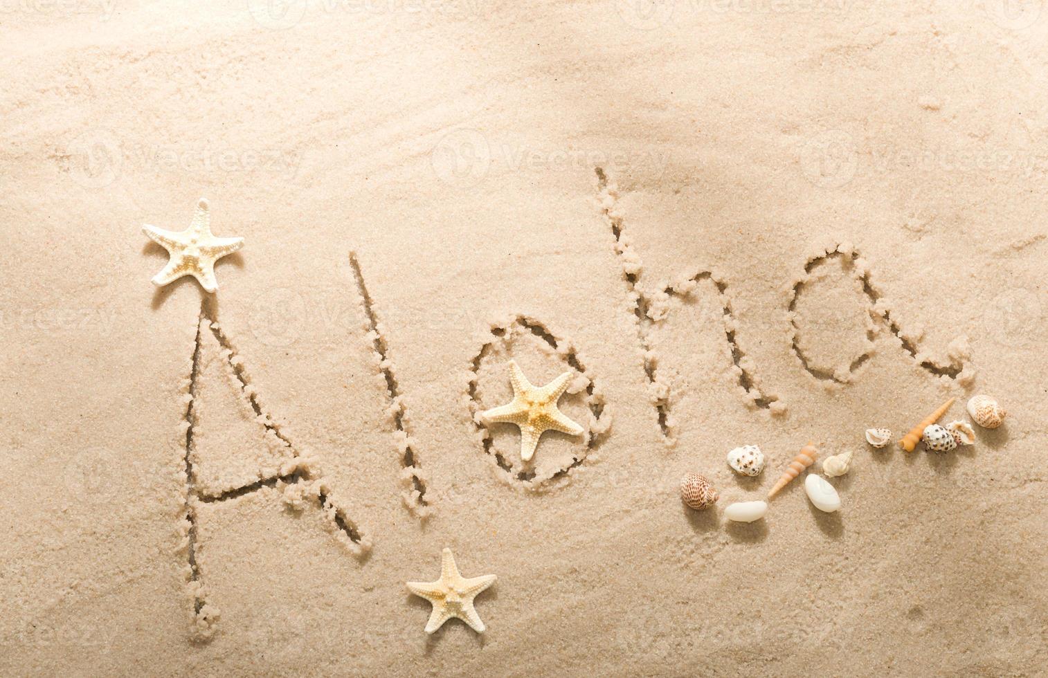 aloha strandskrivning med snäckskal foto