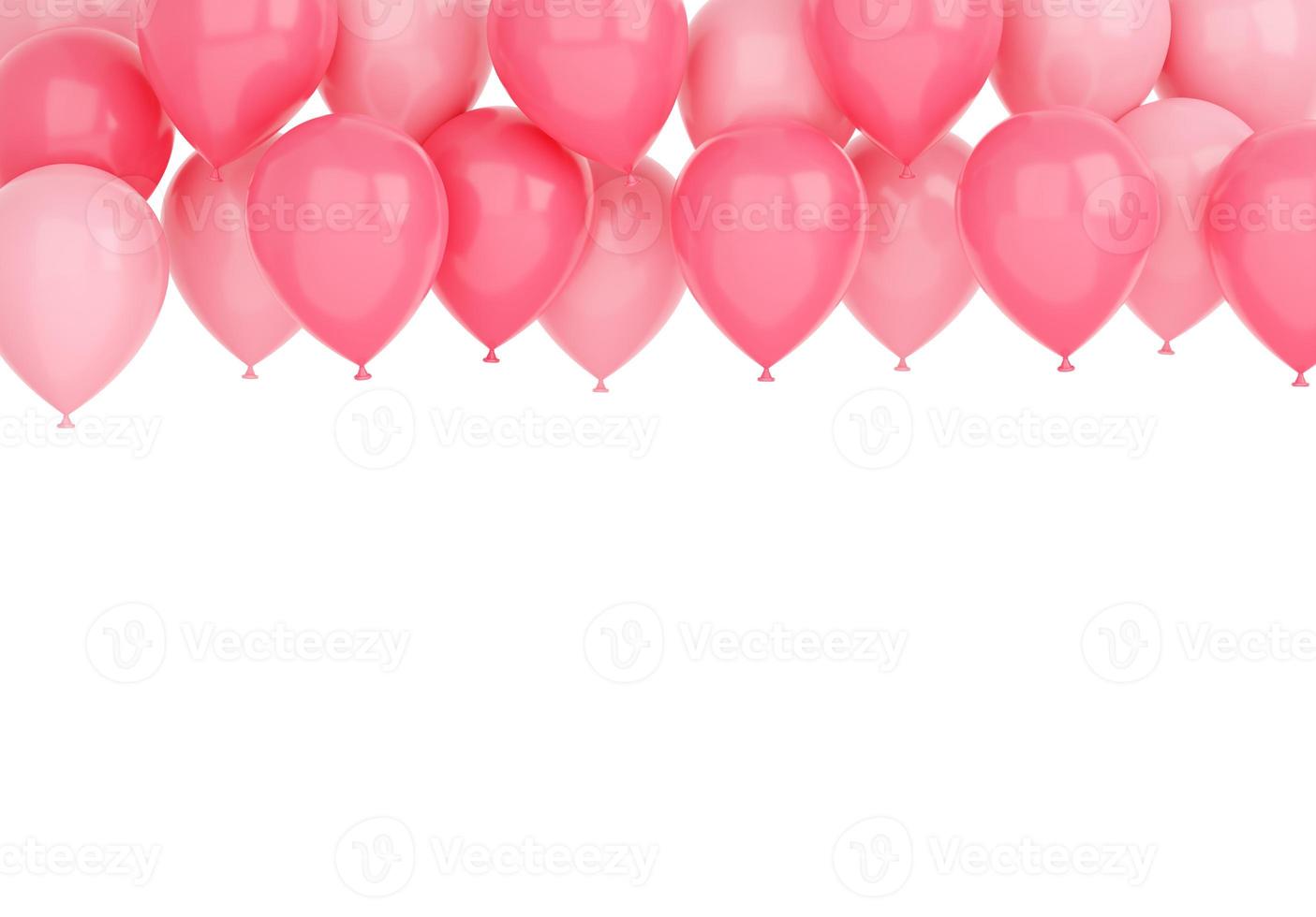 ballongkant - 3d-renderingsillustration av rosa glänsande flygande ballonger överst för födelsedags- eller jubileumsgrattis foto