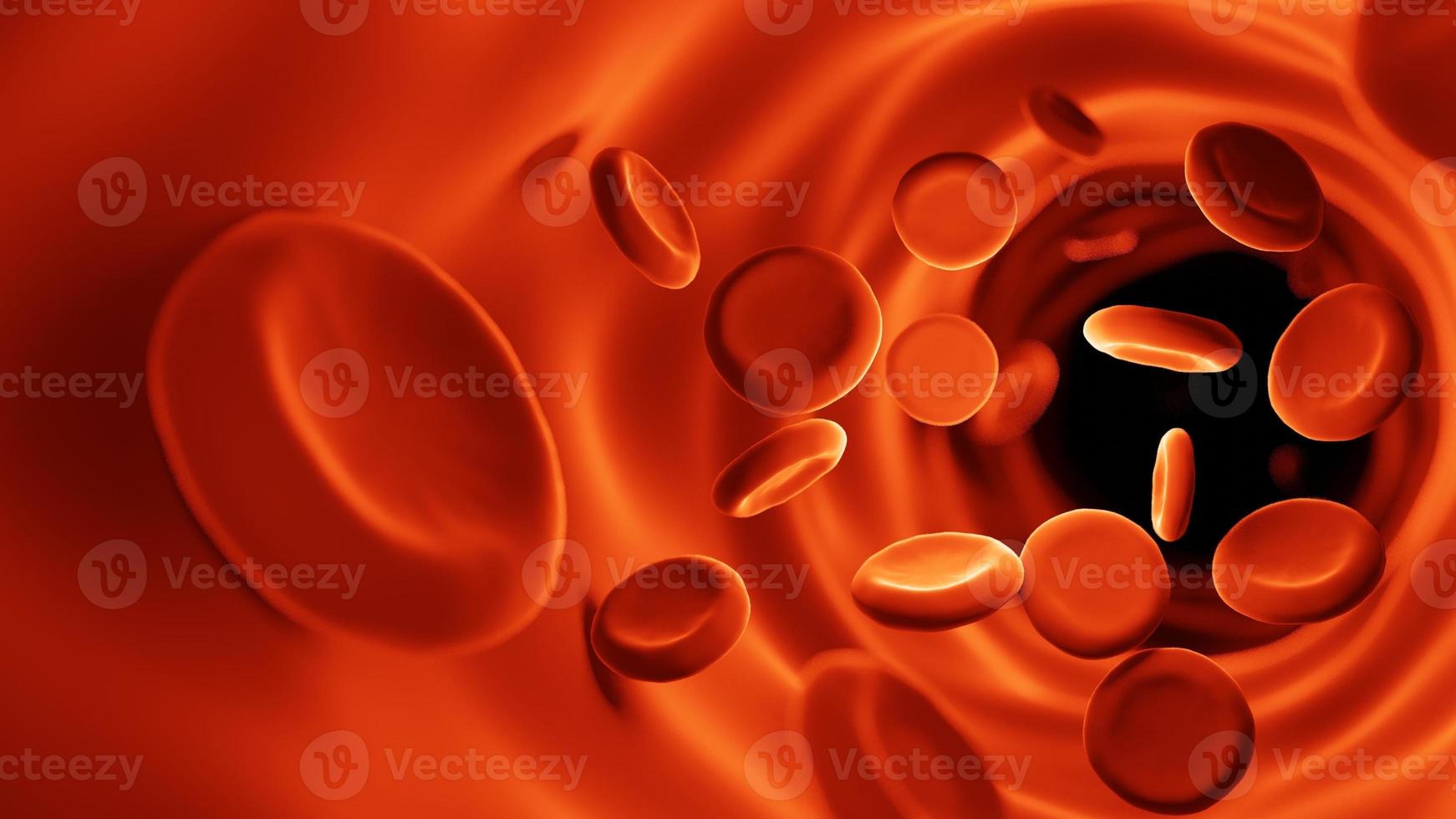 röda blodkroppar i blodomloppet. medicin och biologi vetenskaplig forskning, röda blodkroppar i en ven eller artär, flödar inuti en levande organism.seen micro.3d rendering illustration. foto