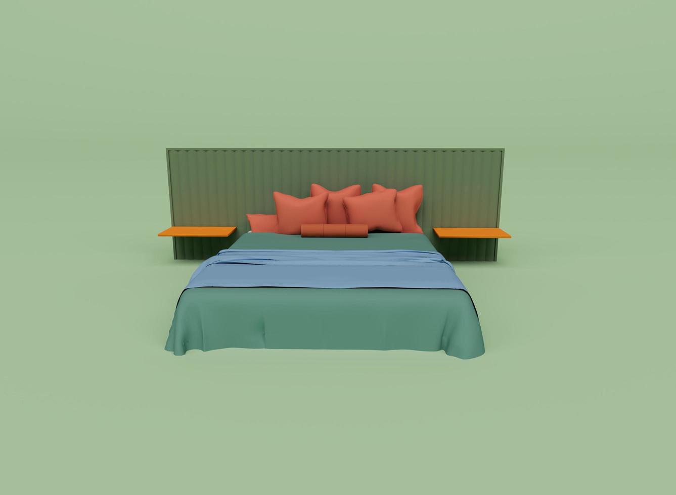 3D rendering av säng med kudde isolerad på pastell bakgrund, 3d bakgrund minimal scen foto