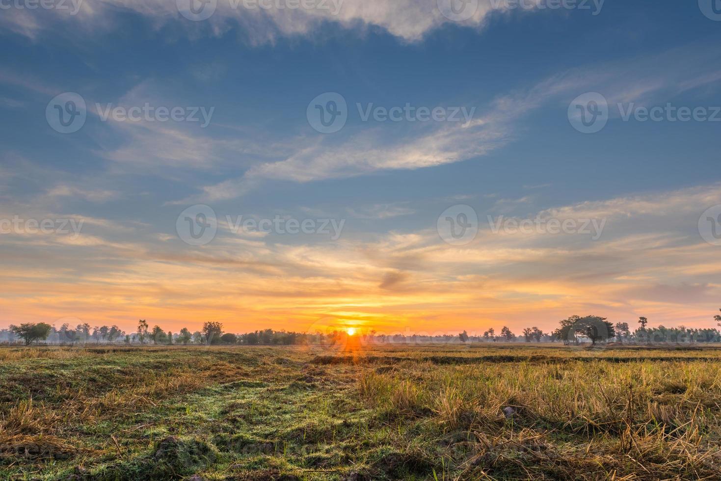 landsbygdens landskap fälten vid soluppgången på morgonen och vacker himmel foto