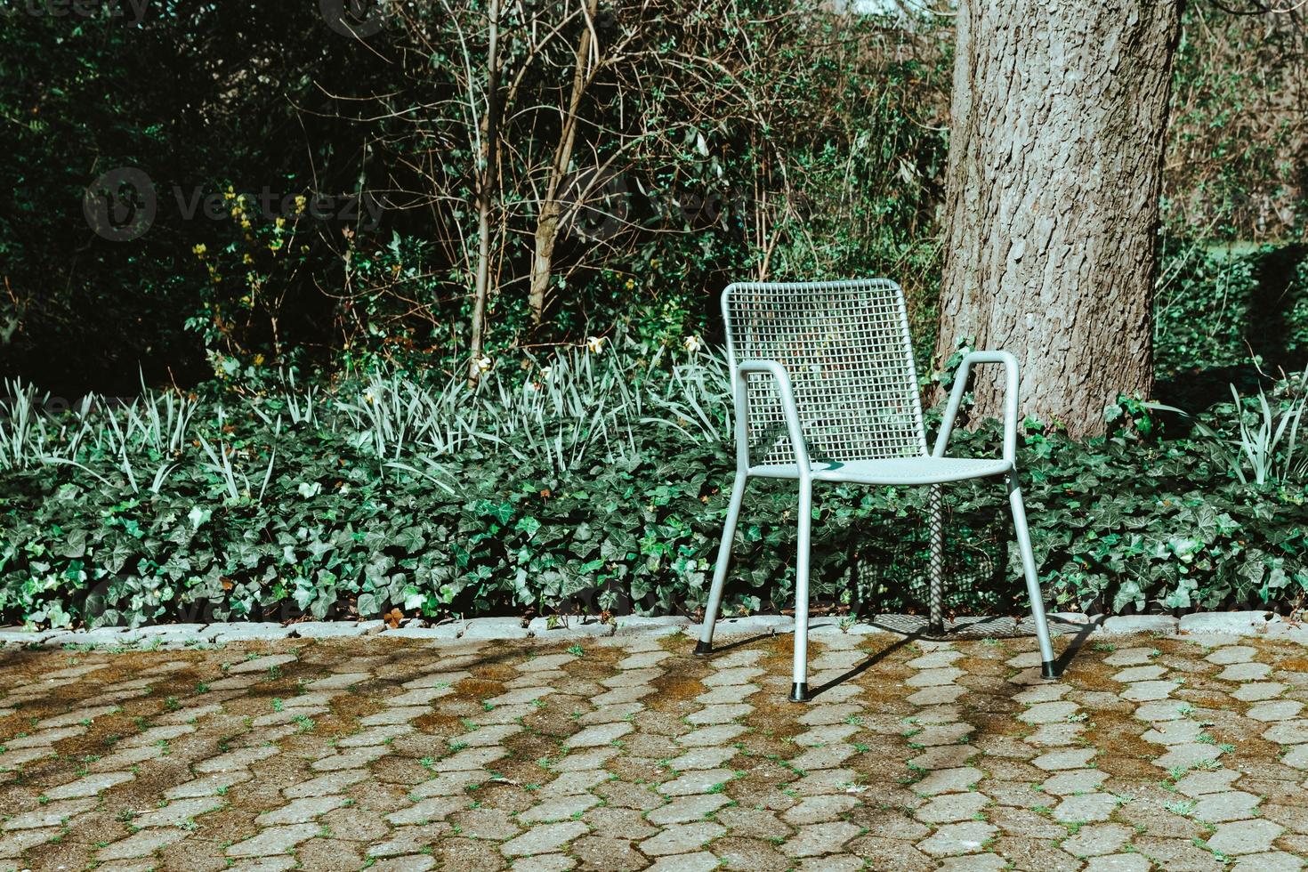 trädgårdsstol i en stadspark på våren foto