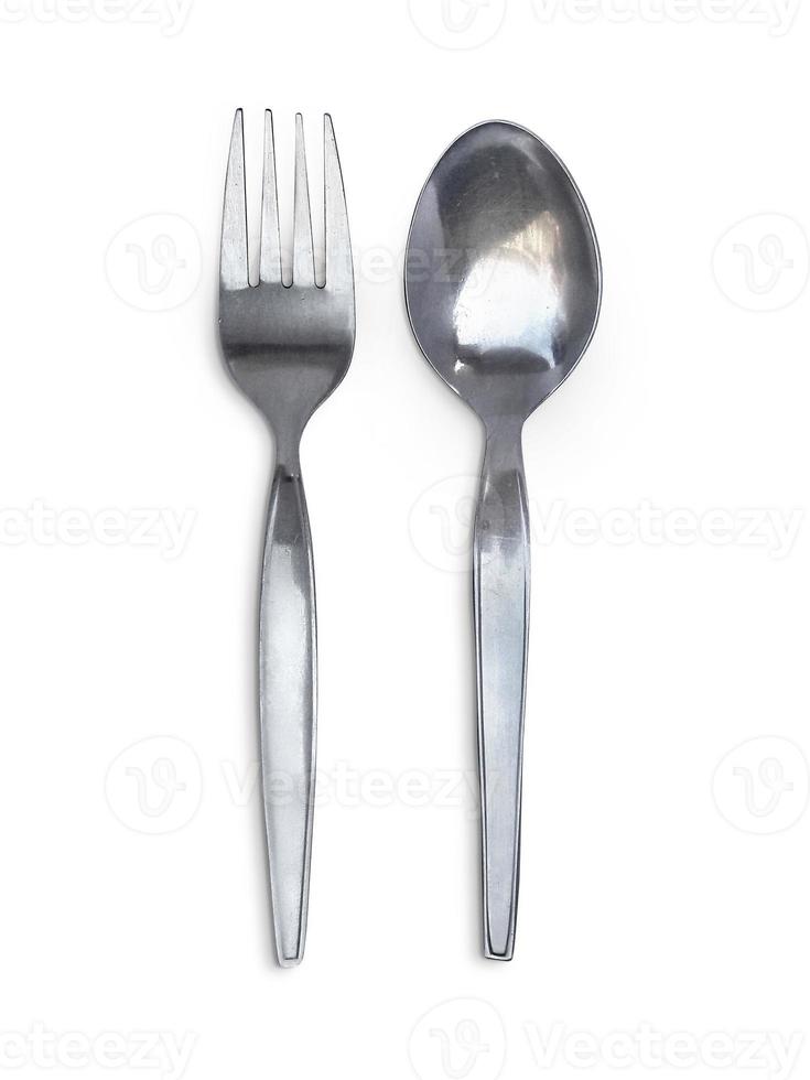 rostfritt stål gaffel och sked isolerad på vit bakgrund foto